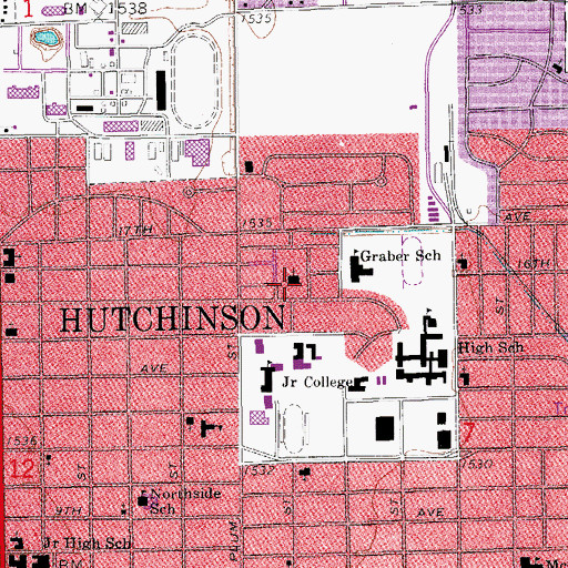 Topographic Map of Hutchinson Community College Elland Hall, KS