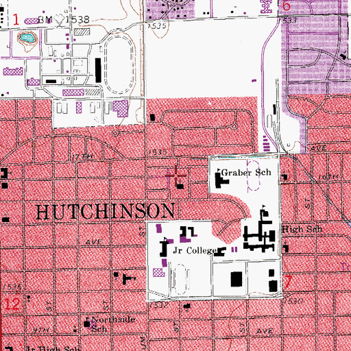 Topographic Map of Hutchinson Community College Kent Hall, KS