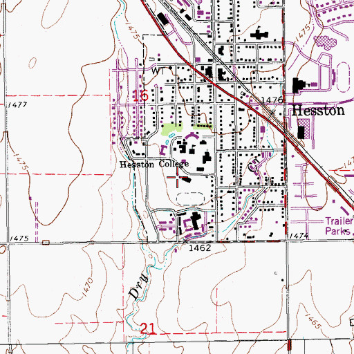Topographic Map of Hesston College Erb Hall, KS