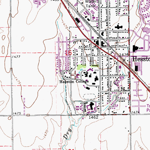 Topographic Map of Hesston College Kauffman Court, KS