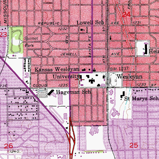 Topographic Map of Kansas Wesleyan University Pfeiffer Hall, KS