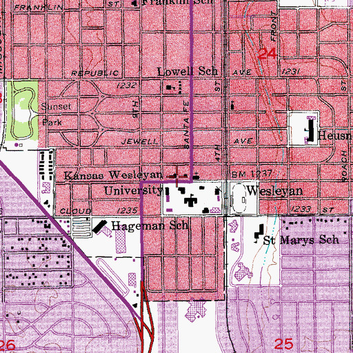 Topographic Map of Kansas Wesleyan University Wesley Hall, KS