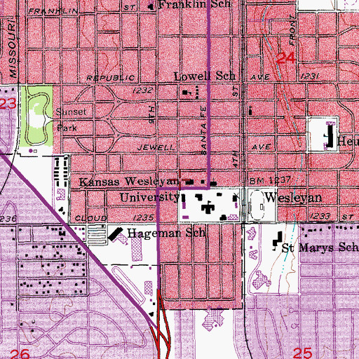 Topographic Map of Kansas Wesleyan University Wilson Hall, KS