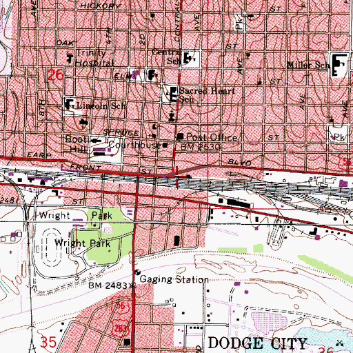 Topographic Map of Dodge City Amtrak Station, KS