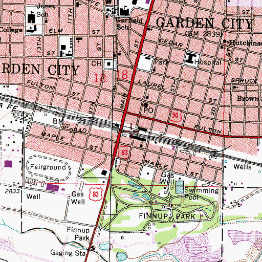 Topographic Map of Garden City Amtrak Station, KS