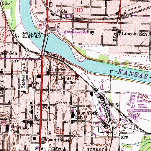 Topographic Map of Lawrence Amtrak Station, KS