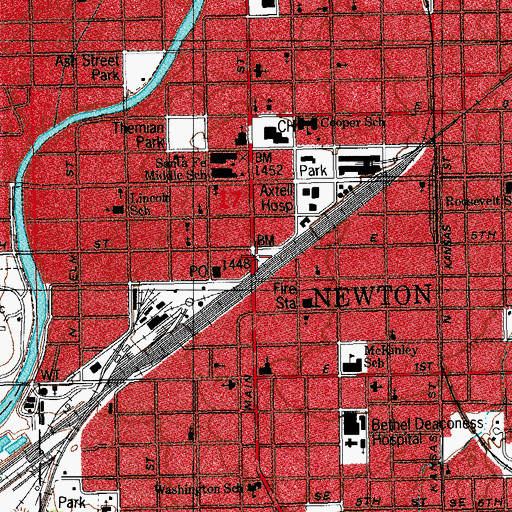 Topographic Map of Newton Amtrak Station, KS