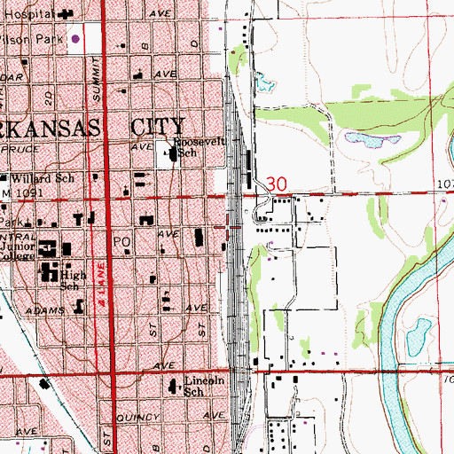 Topographic Map of Burlington Northern Santa Fe Arkansas City Railyard, KS