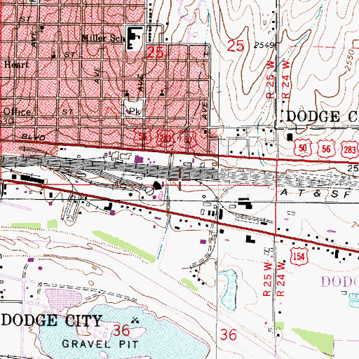 Topographic Map of Dodge City Rail Yard, KS