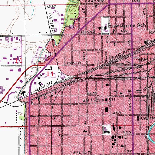 Topographic Map of Union Pacific Railroad Yard, KS