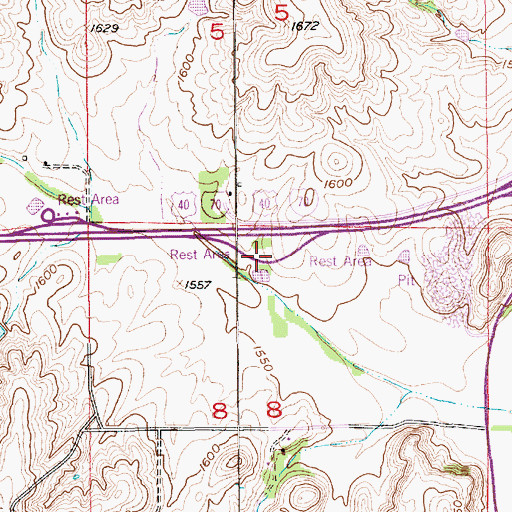 Topographic Map of Kansas Department of Transportation Ellsworth County Rest Area, KS