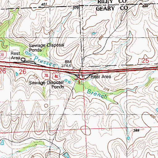 Topographic Map of Kansas Department of Transportation Geary County Rest Area Interstate 70 East, KS