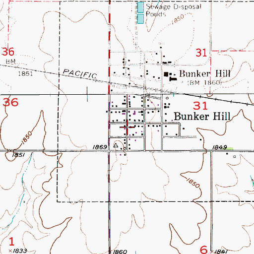 Topographic Map of Bunker Hill United Methodist Church, KS