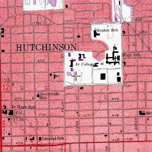 Topographic Map of Hutchinson Community College Gowans Stadium, KS