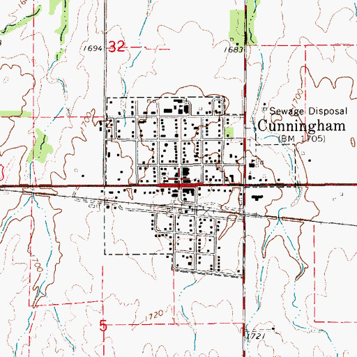 Topographic Map of Cunningham Community Center, KS