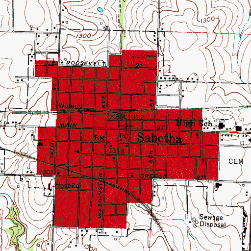 Topographic Map of Sabetha First United Methodist Church, KS