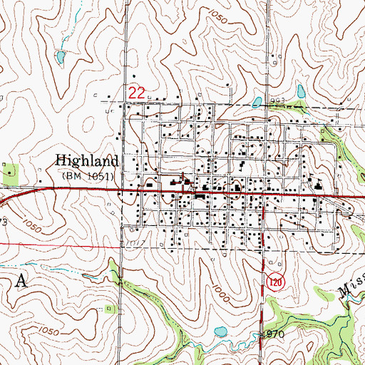 Topographic Map of Highland Community College Allen Field House, KS