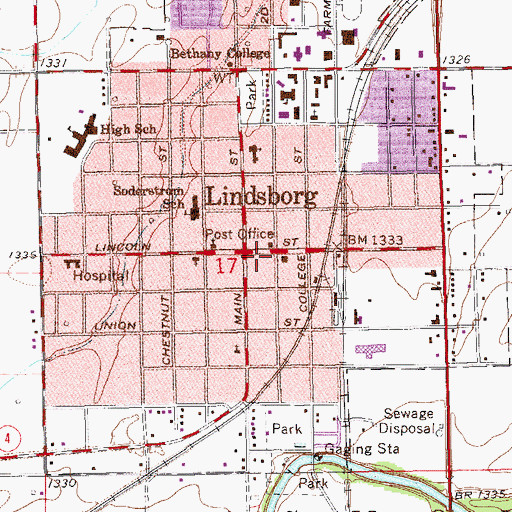 Topographic Map of Lindsborg Convention and Visitors Bureau, KS