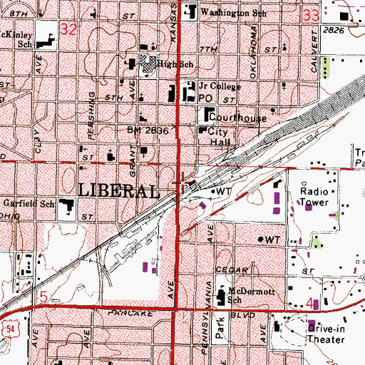 Topographic Map of Liberal Chamber of Commerce, KS