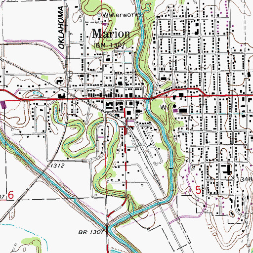 Topographic Map of Marion City Library, KS
