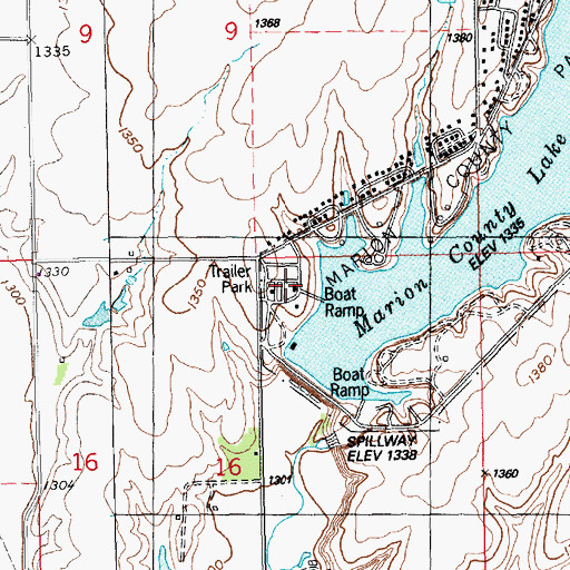 Topographic Map of Marion County Lake Hall, KS
