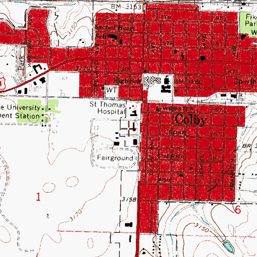 Topographic Map of Colby Chamber of Commerce, KS