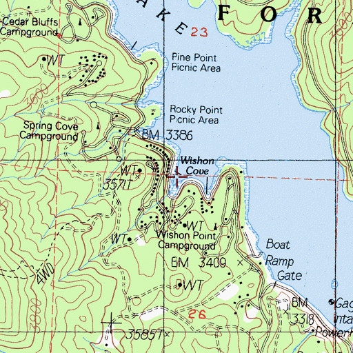 Topographic Map of Wishon Cove, CA