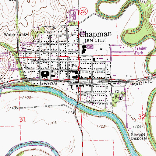 Topographic Map of Chapman City Library, KS