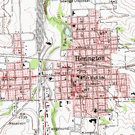 Topographic Map of Herington Senior Center, KS