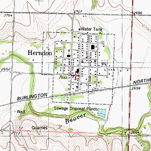 Topographic Map of Herndon City Library, KS