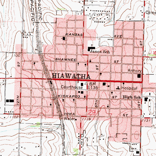 Topographic Map of Hiawatha Chamber of Commerce, KS