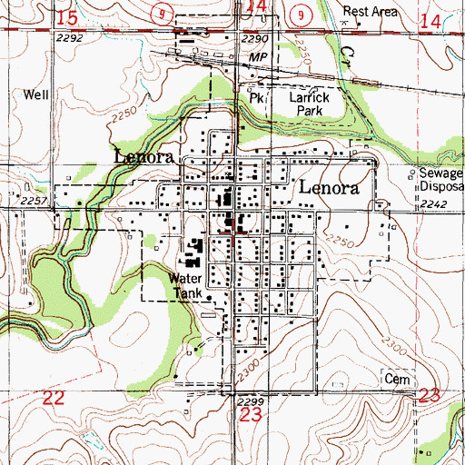 Topographic Map of Lenora Senior Center, KS