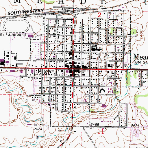 Topographic Map of Meade Public Library, KS