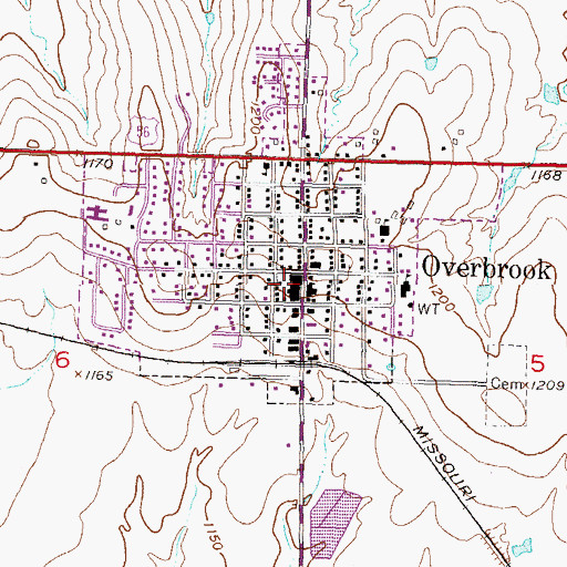 Topographic Map of Overbrook Public Library, KS