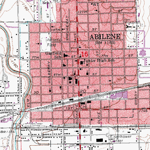 Topographic Map of Abilene Area Chamber of Commerce, KS
