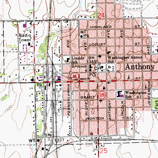 Topographic Map of Anthony Chamber of Commerce, KS