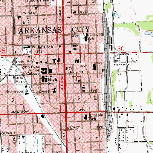 Topographic Map of Arkansas City Recreation Center, KS
