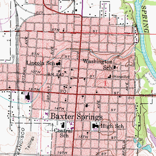 Topographic Map of Baxter Springs Chamber of Commerce, KS