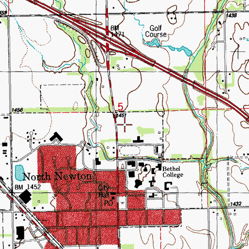 Topographic Map of Bethel College Thresher Stadium, KS