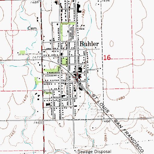 Topographic Map of Buhler Adult Community Center, KS