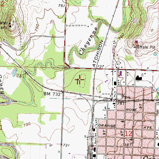 Topographic Map of Caney Valley Speedway, KS