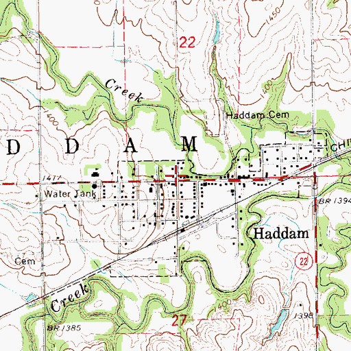 Topographic Map of Haddam Library, KS