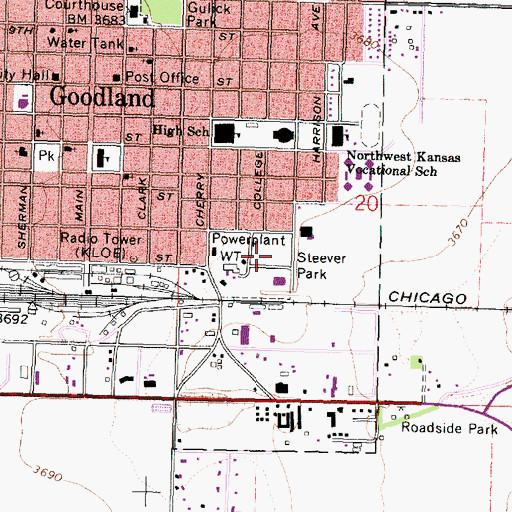 Topographic Map of Steever Water Park, KS