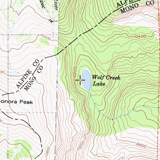 Topographic Map of Wolf Creek Lake, CA