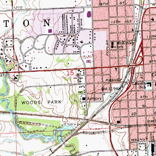 Topographic Map of Wellington Family Aquatic Center, KS