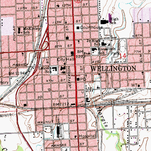 Topographic Map of Wellington Chamber of Commerce, KS