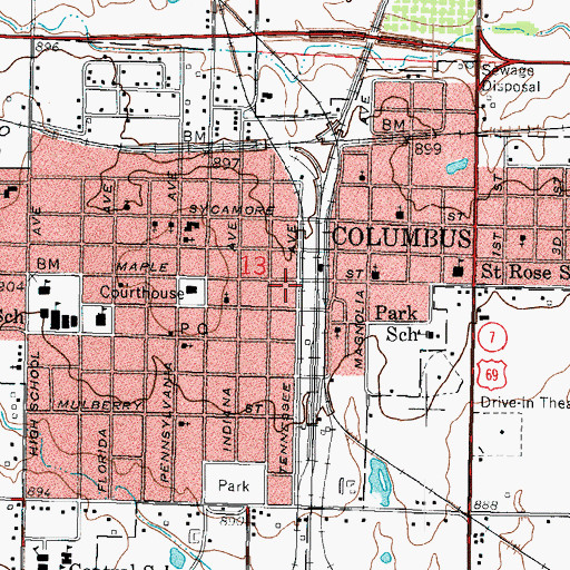 Topographic Map of Columbus Chamber of Commerce, KS