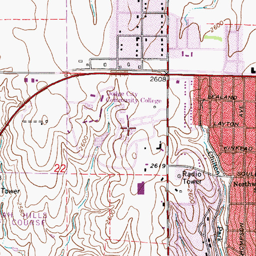 Topographic Map of Dodge City Community College Theater, KS