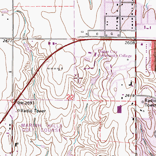 Topographic Map of Dodge City Community College Clyde Tombaugh Astronomy Center, KS