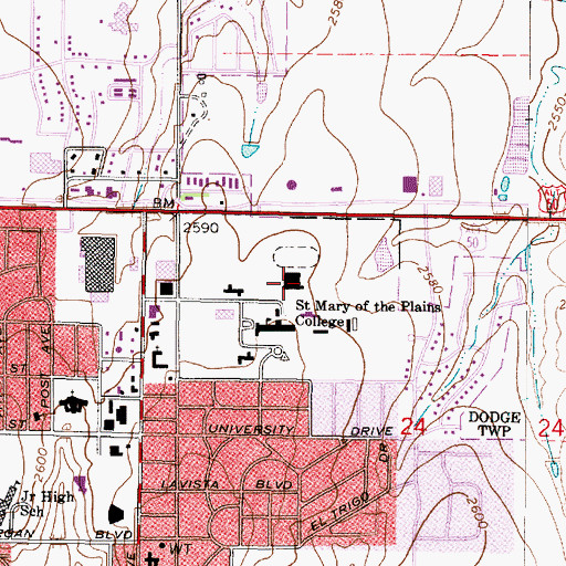 Topographic Map of Dodge City Recreation Commission Sheridan Activity Center, KS
